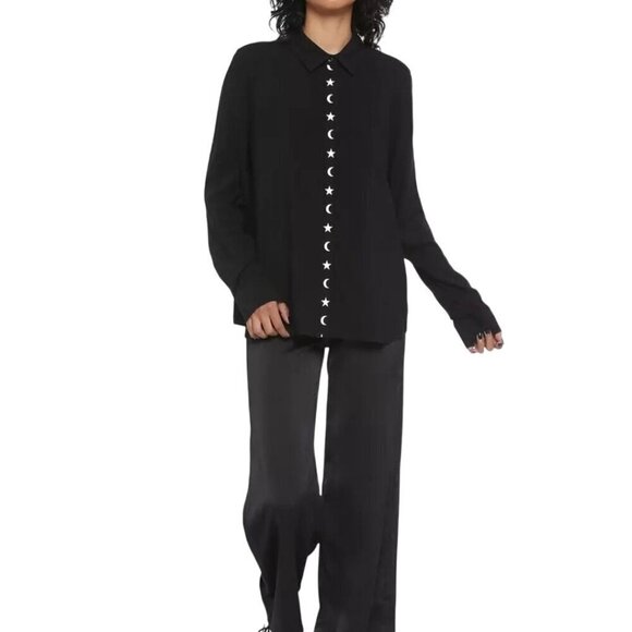 Hot Topic NWT Moon & Star Black Celestial Long-Sleeve Button-Up Shirt Size 1X - Picture 1 of 8